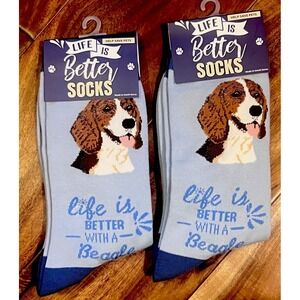 Life Is Better With A Beagle Crew Socks Unisex One Size NWT E&S Pets